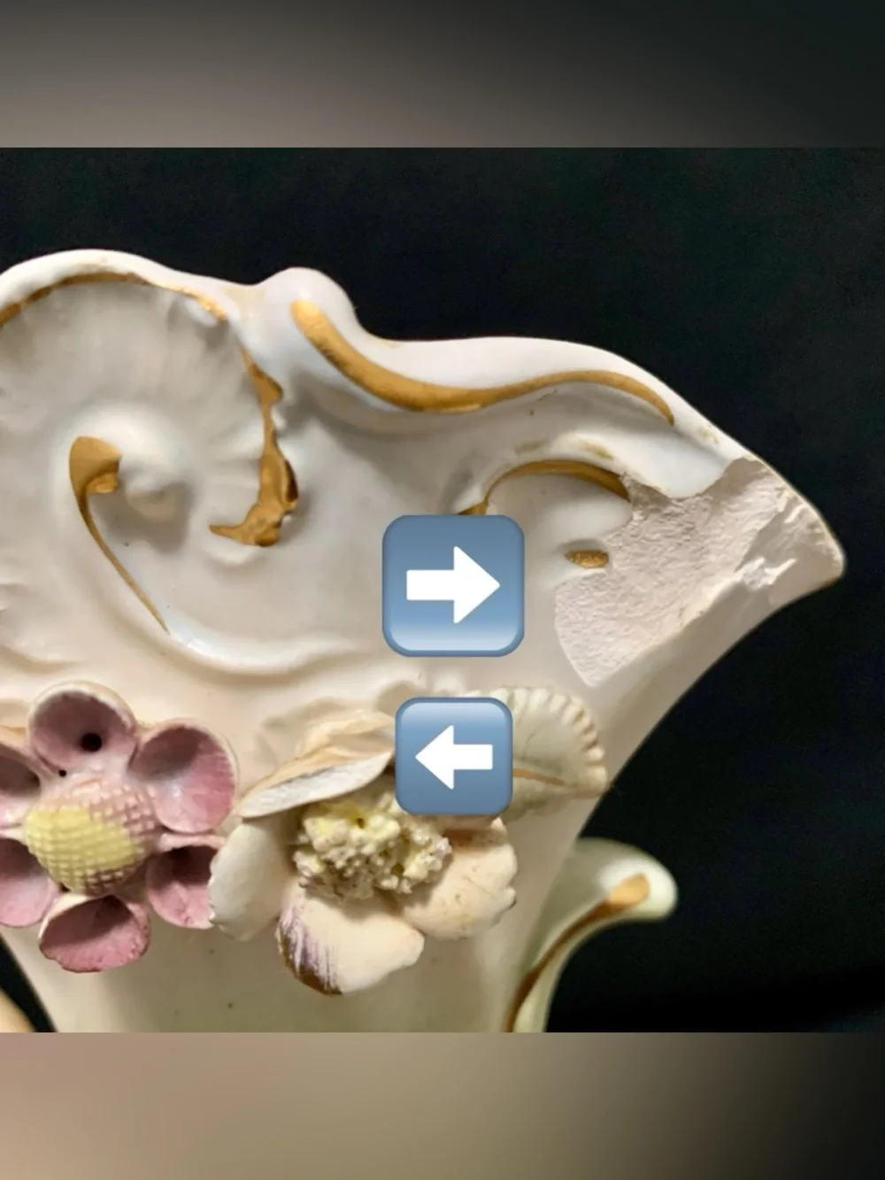 🔍 Vintage Porcelain Cherub Angel Vase Pair Rococo Floral Gold Accents